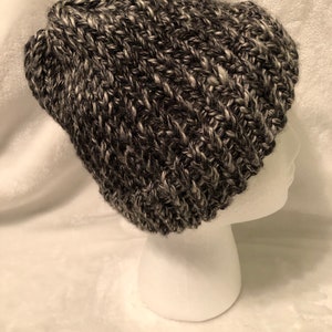 Black, Gray and White Hand Knit Winter Hat, Winter Cap, Wintertime Clothing, Cold Weather Hat