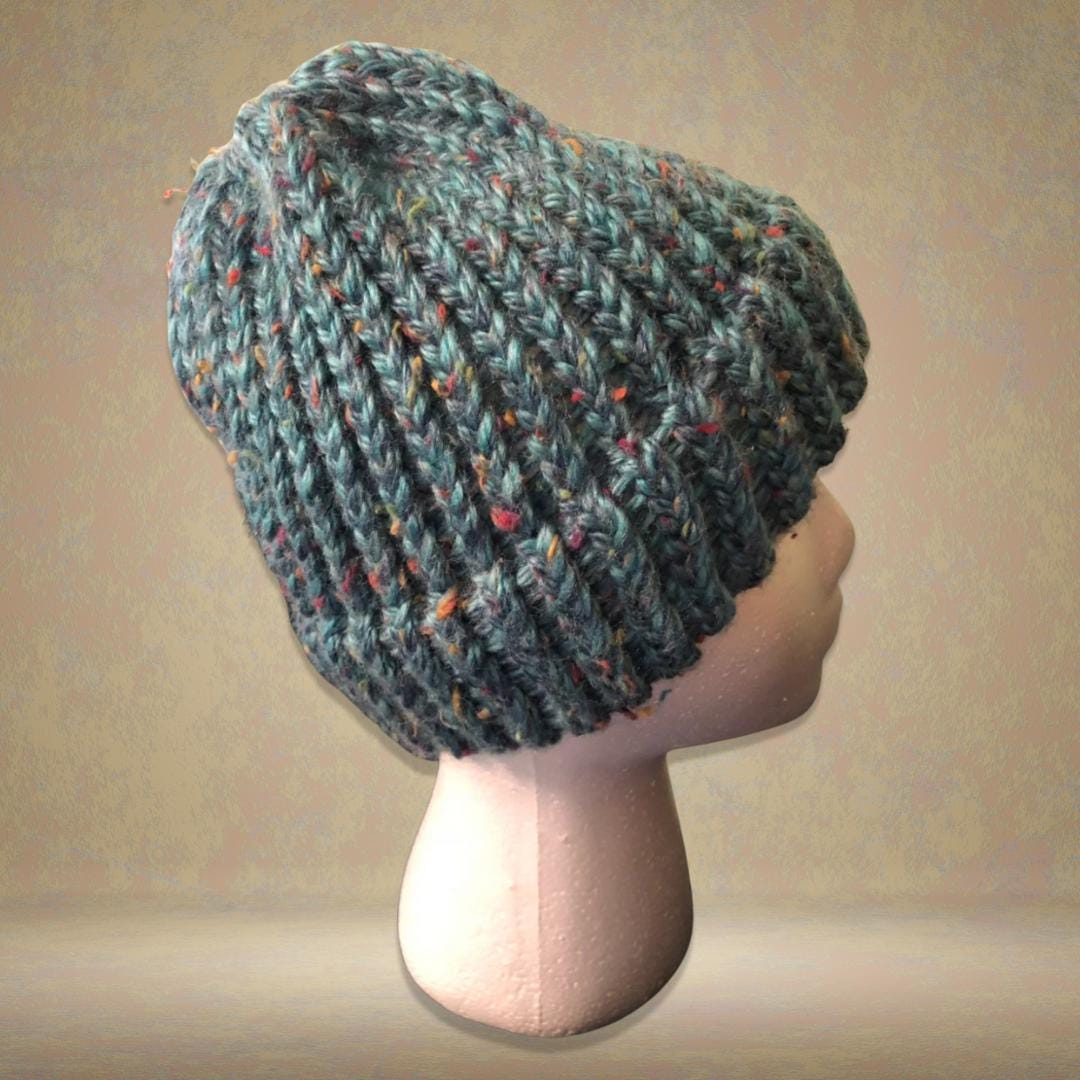 Handmade Chunky Knit Beanie Multicolor Speckled Blue Winter Fall Handcrafted Hat Handmade Chunky Knit Beanie: Multicolored Cozy Knit Hat - Etsy main image 3