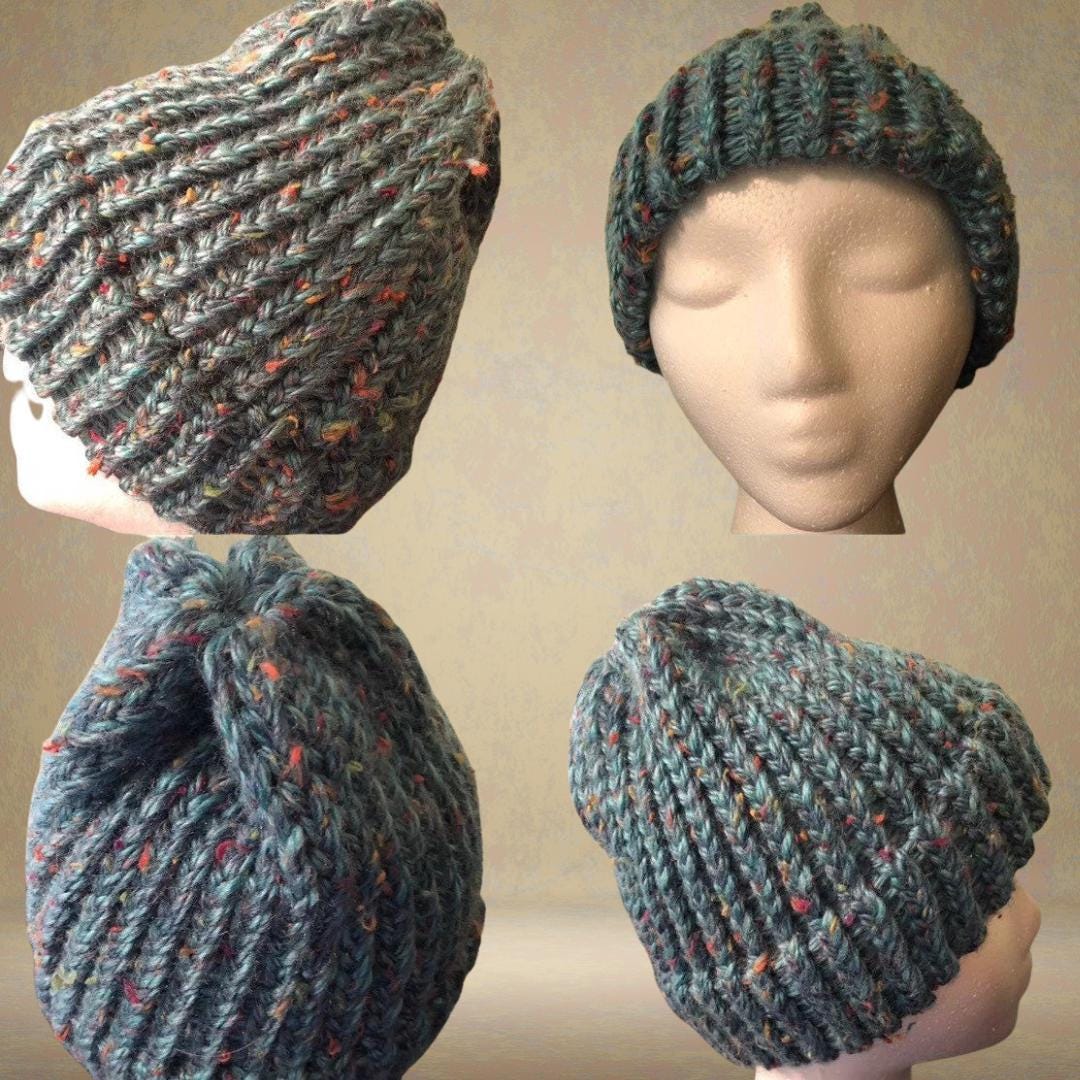 Blue Speckeled Handknit Winter Hat I Chunky Knit Beanie I  display picture 1