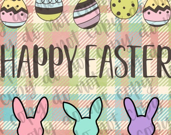 Pastel Easter Garden Flag PNG: Bunny Rabbits, Plaid (Digital Download)