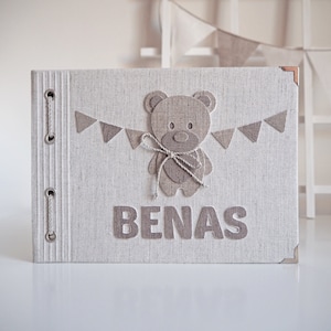 Livre de souhaits en lin personnalisé fait à la main | Album photo | Bébé Tout-petit Enfants | Baptême Baptême Babyshower Cadeau