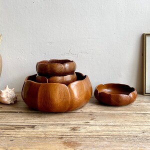Vintage Wooden Lotus Flower Shaped Teak Bowl Set - Thailand Wooden Salad