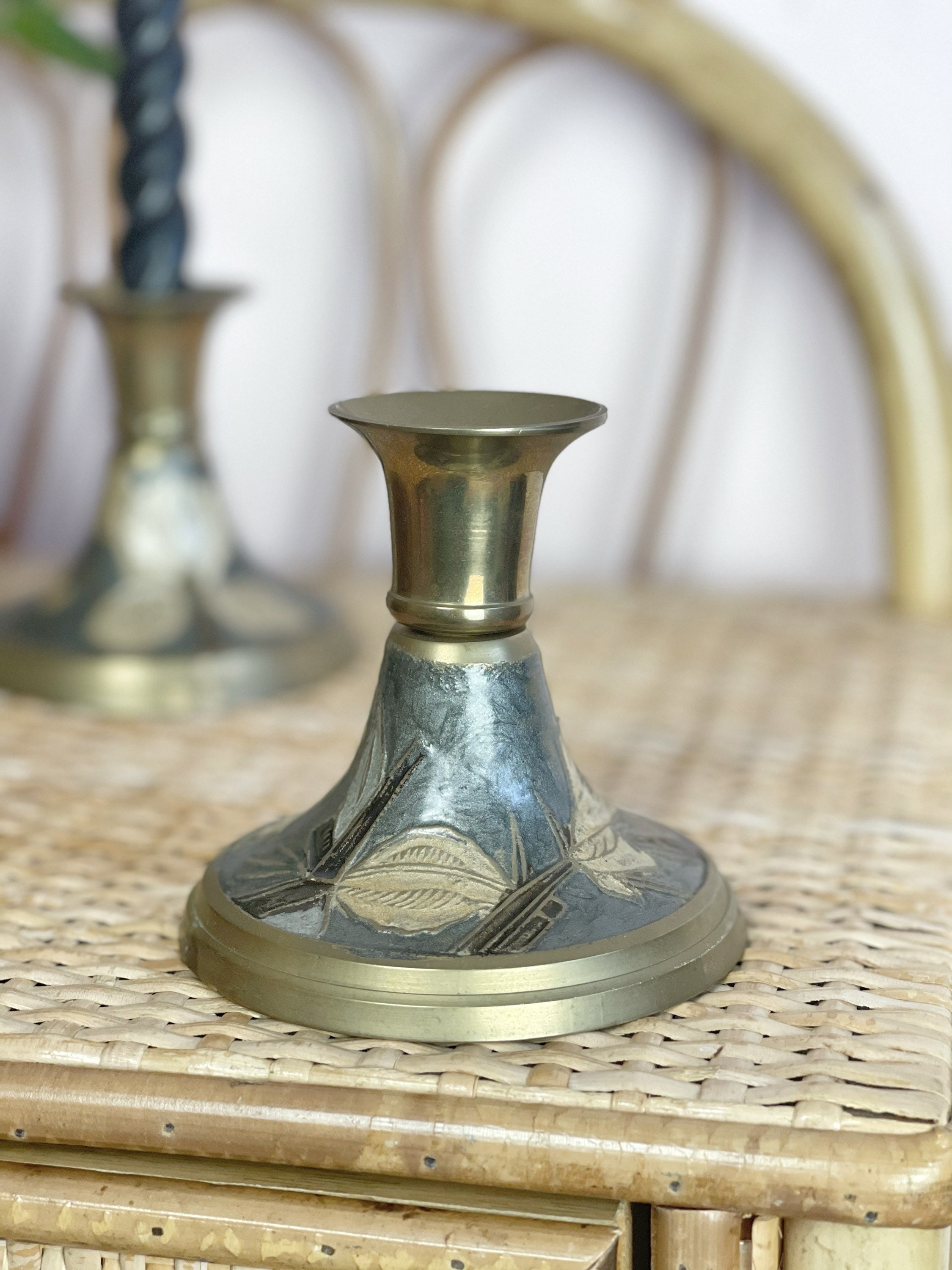 Pair of Vintage Enamelled Brass Candle Holders Candlestick Etsy