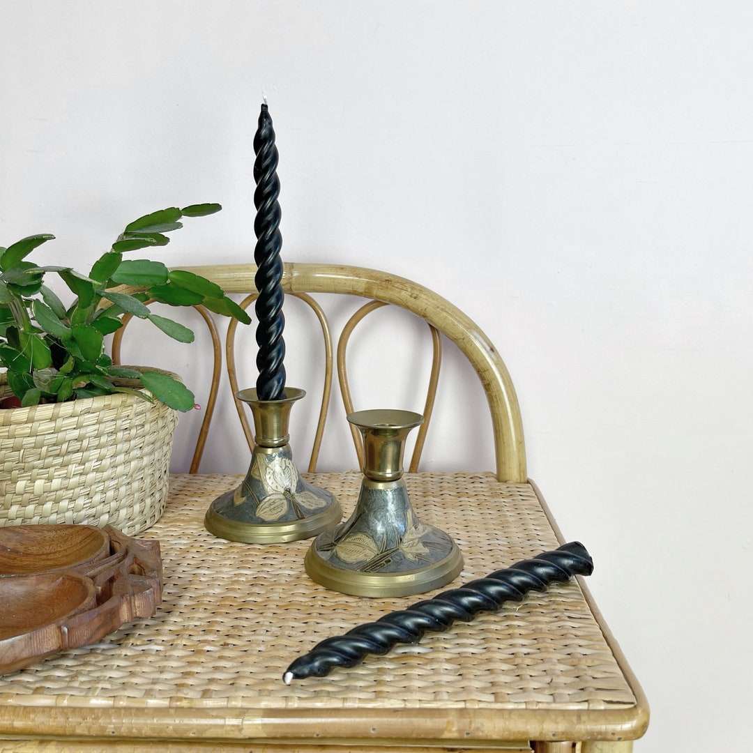 Pair of Vintage Enamelled Brass Candle Holders Candlestick Etsy