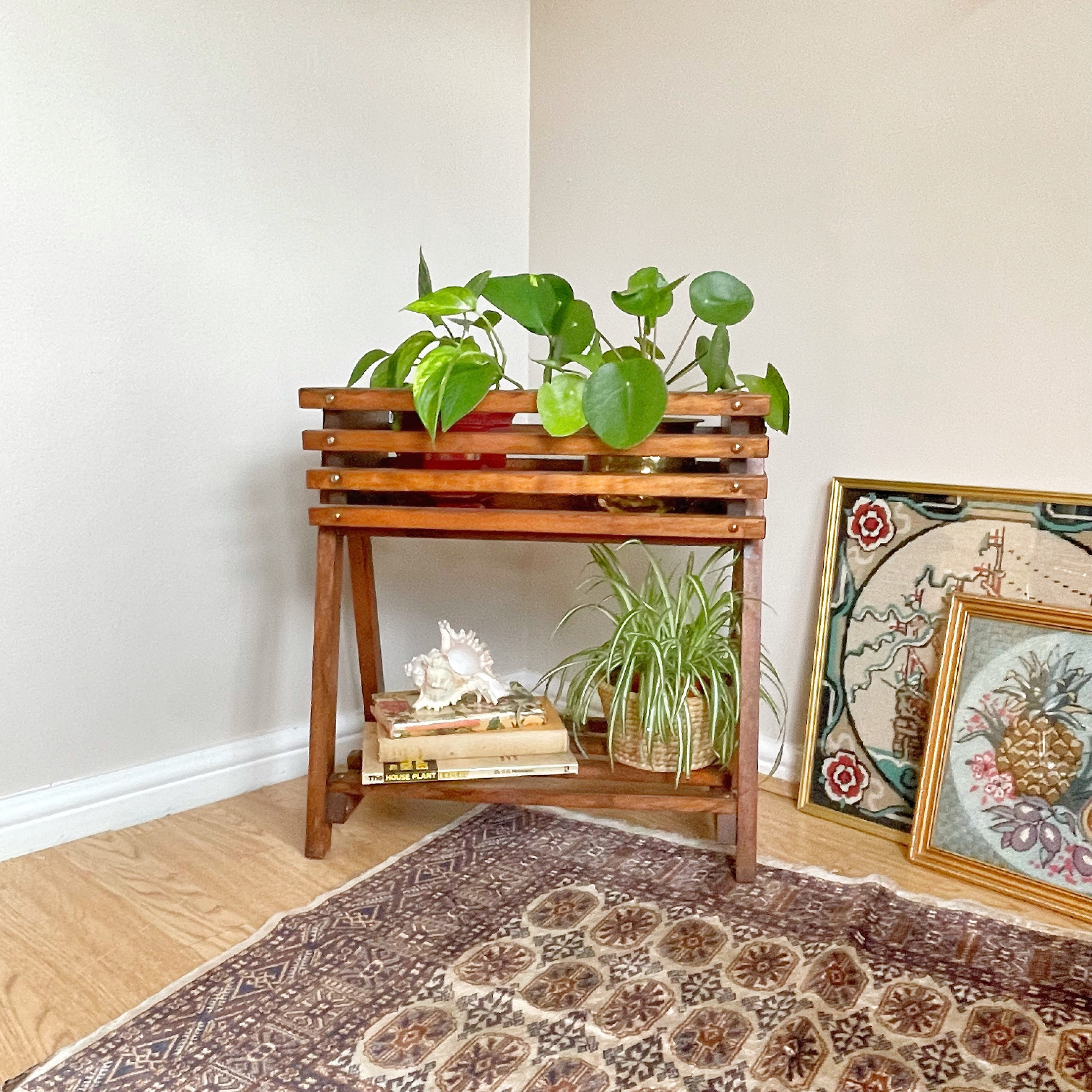 Retro Mid Century Dark Wood Plant Holder / Plant Stand / Boho Etsy