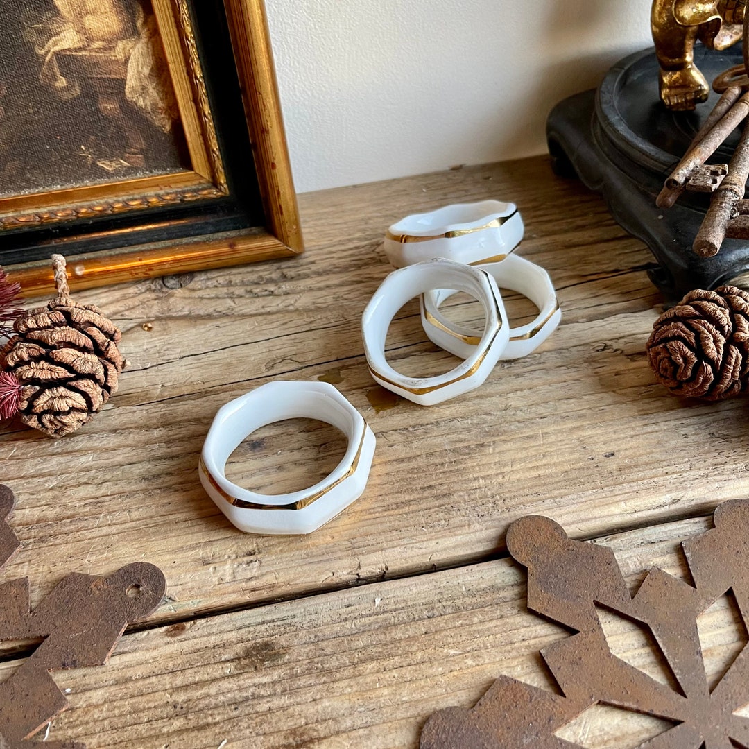 Vintage White Ceramic Napkin Rings With Gold Edging by ASL Etsy