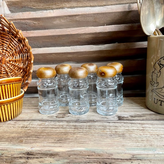 Set of 6 Vintage Glass Spice Jars With Wood Effect Screw Tops Etsy UK