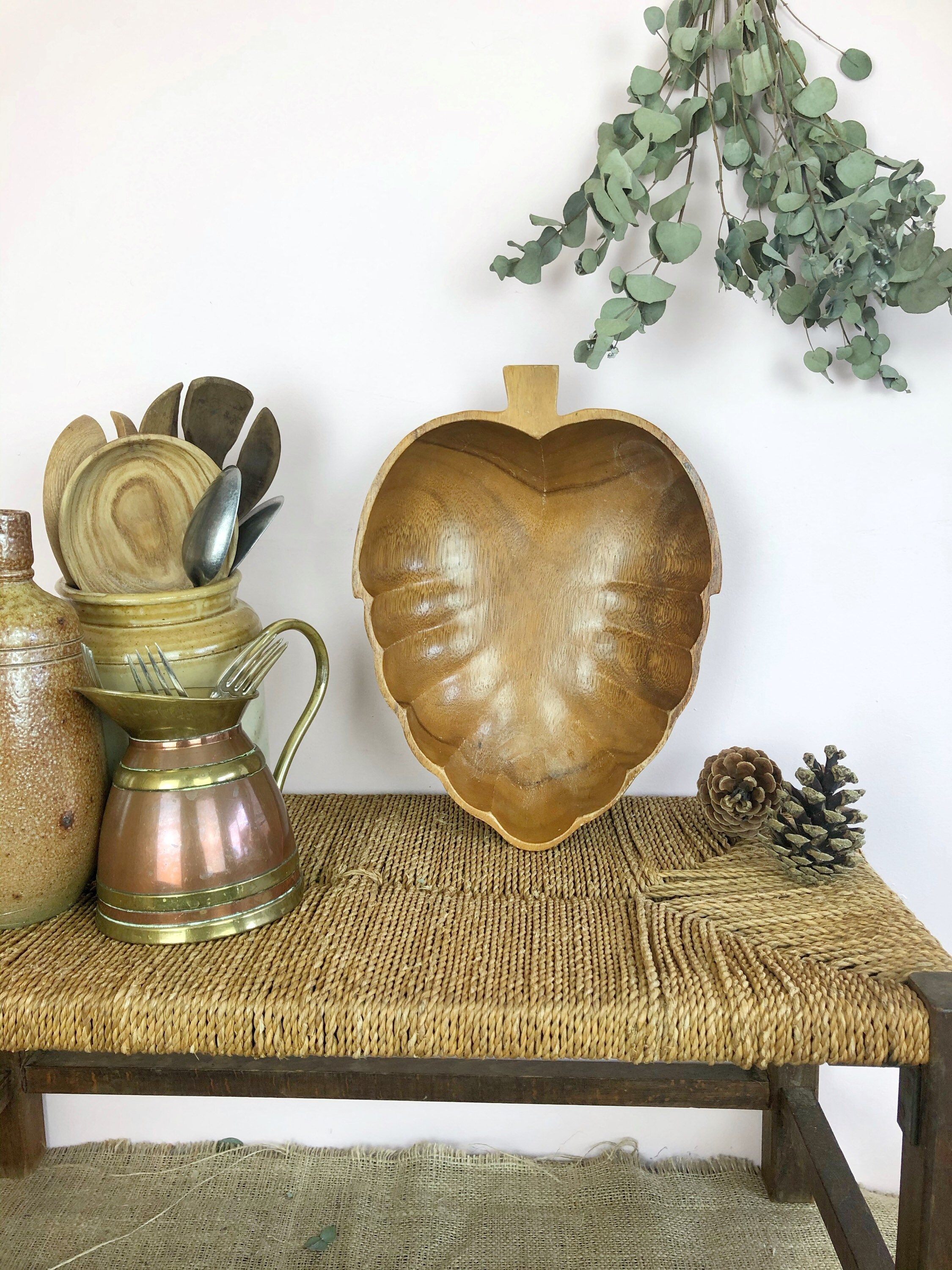 Vintage Wooden Leaf Shaped Bowl / Boho Decor / Serving Dish Etsy