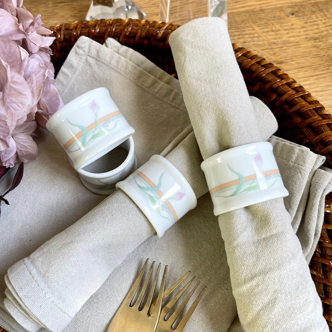 1980s Vintage Marks and Spencer Set of Four Porcelain Napkin Rings / St