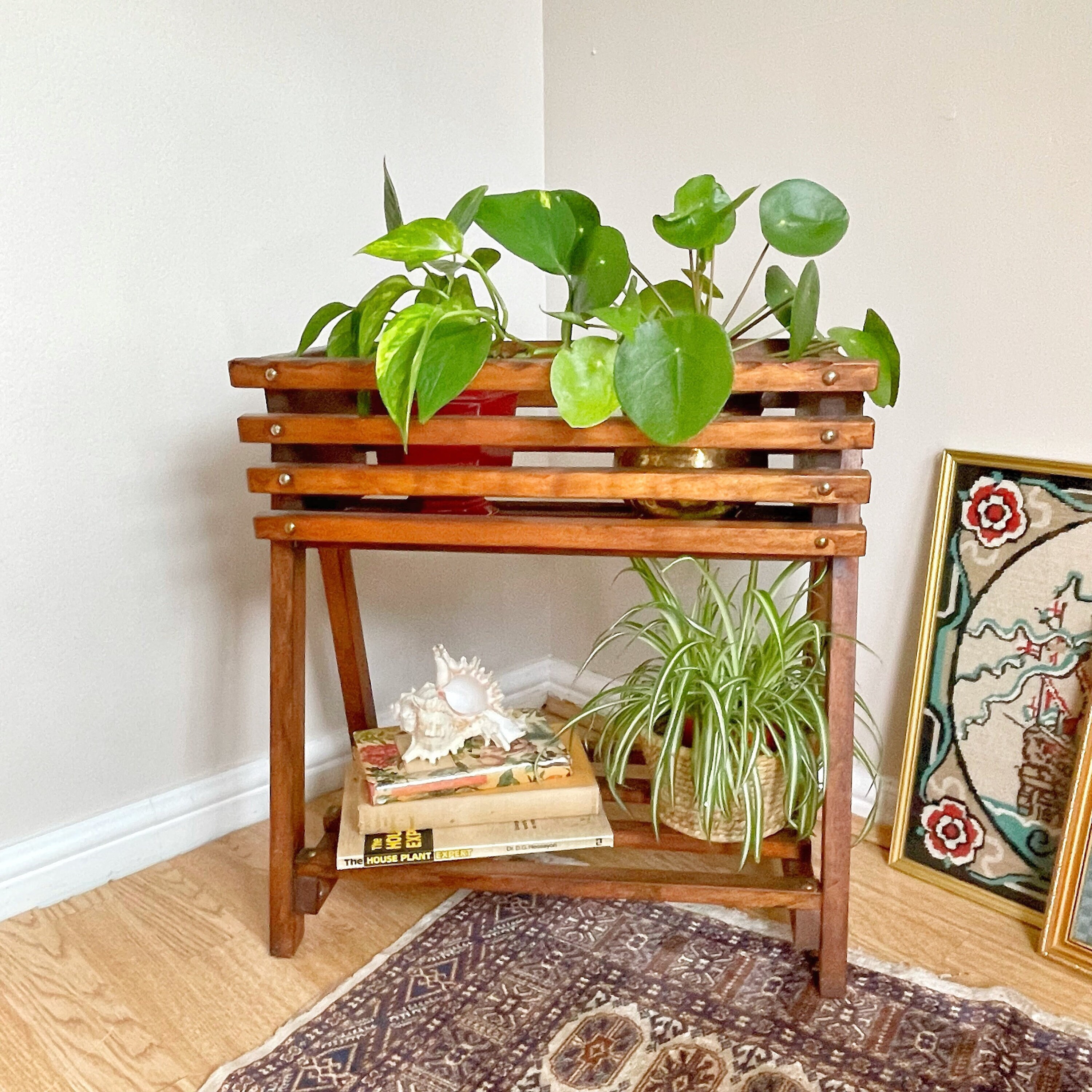 Retro Mid Century Dark Wood Plant Holder / Plant Stand / Boho Etsy