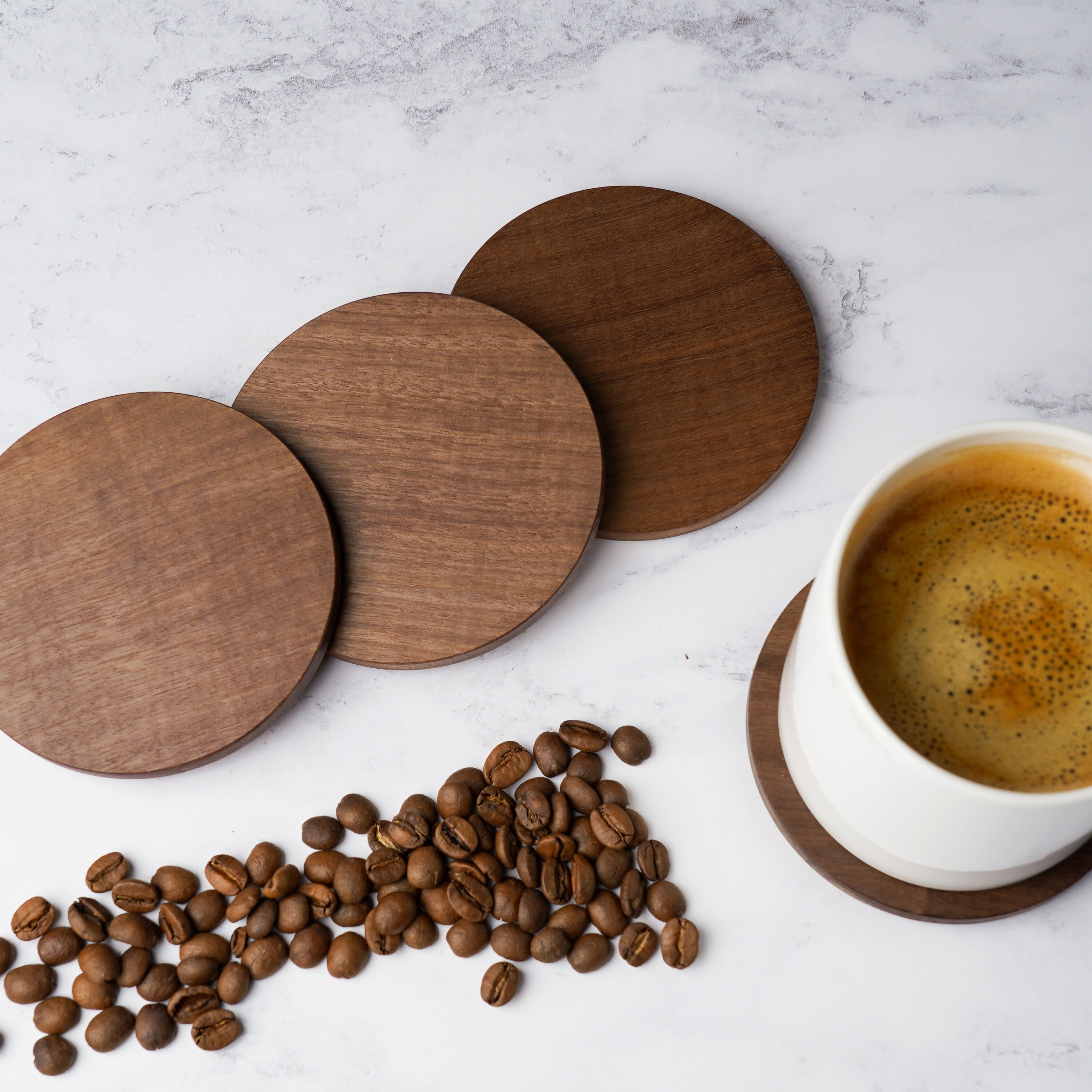 Walnut Coaster Set, Wood Coasters, Round Wood Coasters, Wood Coaster