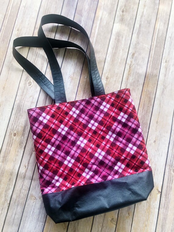 plaid tote bag