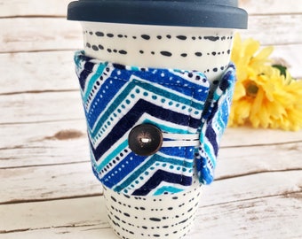coffe cozy sleeve - blue chevron