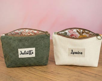 Blue Velvet Makeup Bag - Large Personalized Makeup Pouch - 3 Sizes and Personalized Label