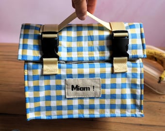 Borsa termica per il pranzo a quadri - Borsa per il pranzo a zero sprechi - Borsa termica portatile morbida in cotone rivestito