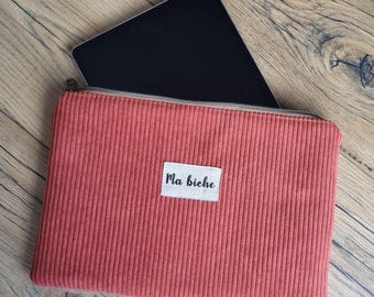 Personalized corduroy laptop sleeve, 13, 14, 15, and 16-inch laptop case with or without handles, personalized gift with name