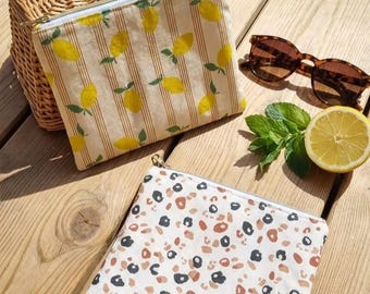 Flat pouch in waterproof or insulated coated cotton - Personalized zippered pouch - Several designs - Handmade in France