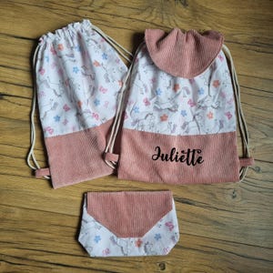 Sac à dos pochon enfant personnalisé avec prénom, licorne et velours côtelé rose, pour enfant, bébé, école, nounou, crèche