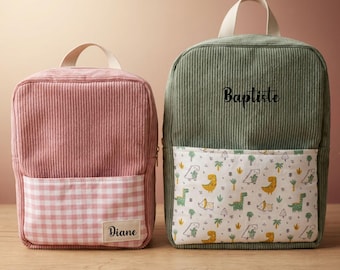 Personalized corduroy children's backpack - School bag for preschool and elementary school - Name backpack - Handmade in France - 2 sizes
