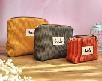 Personalized corduroy pouch with inscription (3 sizes available)
