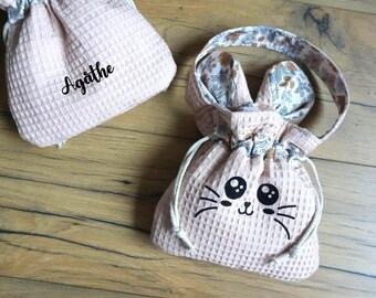 Chatoune Honeycomb Handbag - Small Personalized Children's Drawstring Bag - Baby Shower or Birthday Gift - Kawaii Treasure Bag