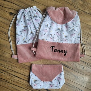 Sac à dos pochon enfant personnalisé avec prénom, danseuse et velours côtelé rose, pour enfant, bébé, école, nounou, crèche