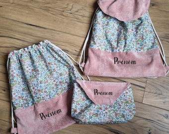 Sac à dos motif fleurs personnalisé avec prénom pour enfant et bébé