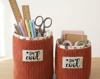 Personalized round corduroy valet tray with name – Fabric pencil holder – Bathroom makeup organizer – 2 sizes