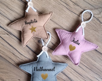 Fabric star to hang, decorative double cotton gauze customizable with first name