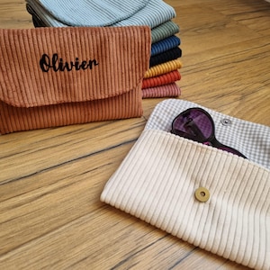 Étui à lunettes personnalisé en velours côtelé - Prénom, couleur et motif à votre choix