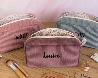 Personalized corduroy toiletry bag with name