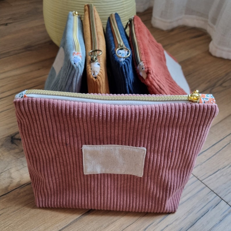 Trousse en velours côtelé personnalisée avec inscription 3 tailles disponibles ROSE