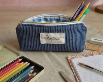 Personalized children's corduroy pencil case with name