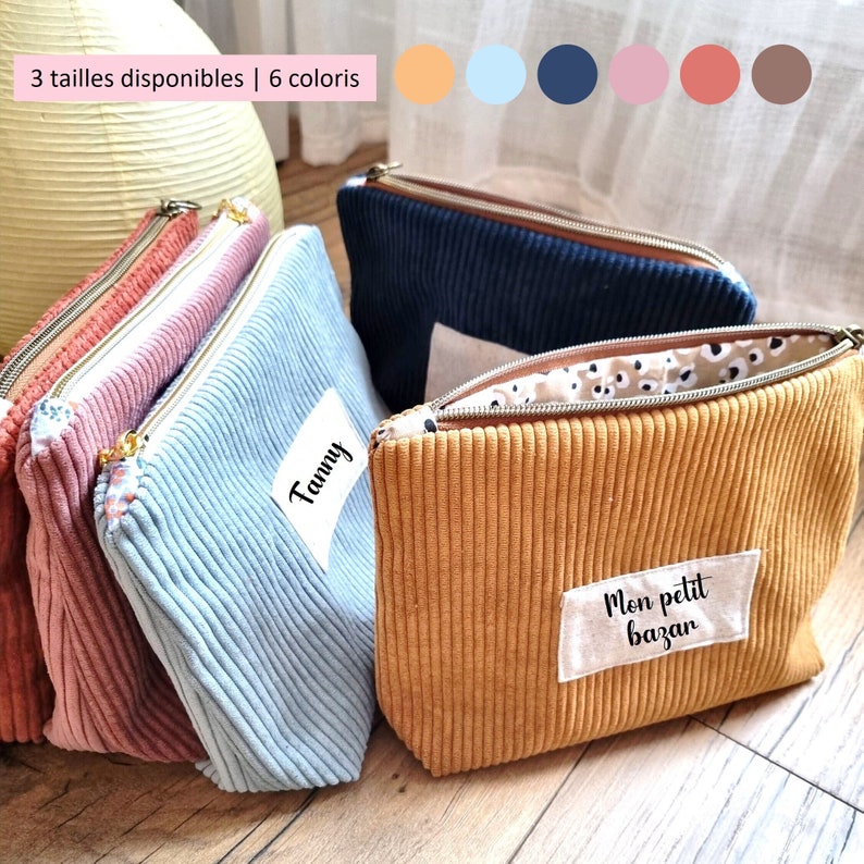 Personalized corduroy pencil case with inscription 3 sizes available image 1