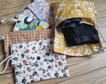 Pochette double compartiment pour protections, serviettes hygiénique, période et culottes menstruelles, règles en coton enduit imperméable