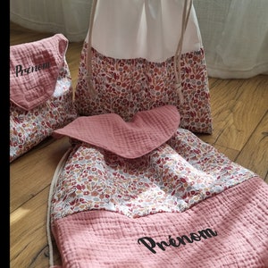 Sac à dos pochon enfant personnalisé prénom fleurs liberty pour enfant ou bébé à l'école ou chez nounou image 9