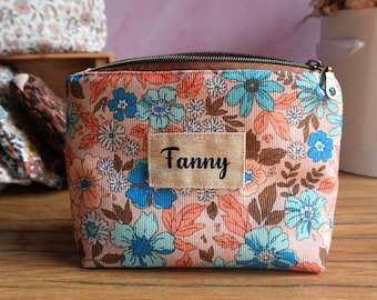 Personalized zippered pouch with pattern, engraved with name, handmade gift