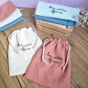 Sac pochon en tissu nid d'abeille doublé, personnalisé, emballage cadeau écologique, sac cadeau, pochon naissance, paquet cadeau, hotte noël