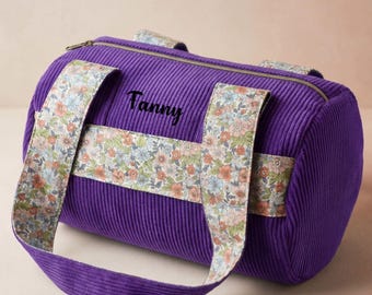 Personalized fabric duffel bag with name, 2 sizes and 6 colours