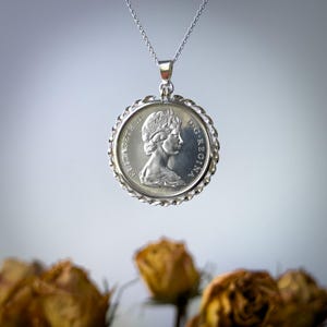 Queen Elizabeth Coin Necklace, 1965 Silver 50 Cent Coin Pendant Necklace, Commonwealth Jewelry, Gift for Her