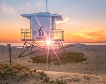 Lifeguard Tower photo Tower One Silver Strand San Diego Coronado Sunset Beach Sunburst Wall Decor Classic Beach Art