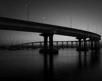 Coronado Bay Bridge, black and white photography, San Diego landscapes