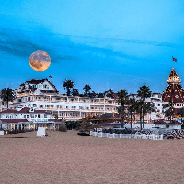 Coronado Hotel Del San Diego Photography California Photo Seascape Ocean Coastal Beach Full Moon Fine Art Photography Southern California