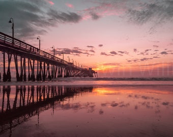 Lavender Beach Sunset San Diego Imperial Beach Pier California Photo Print Pink Reflections