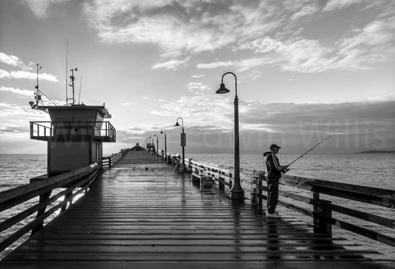 Imperial Beach Pier Photography, Fishing off Pier, San Diego Black White,  black & white fisherman print ,Wall Decor, Fine Art Photography