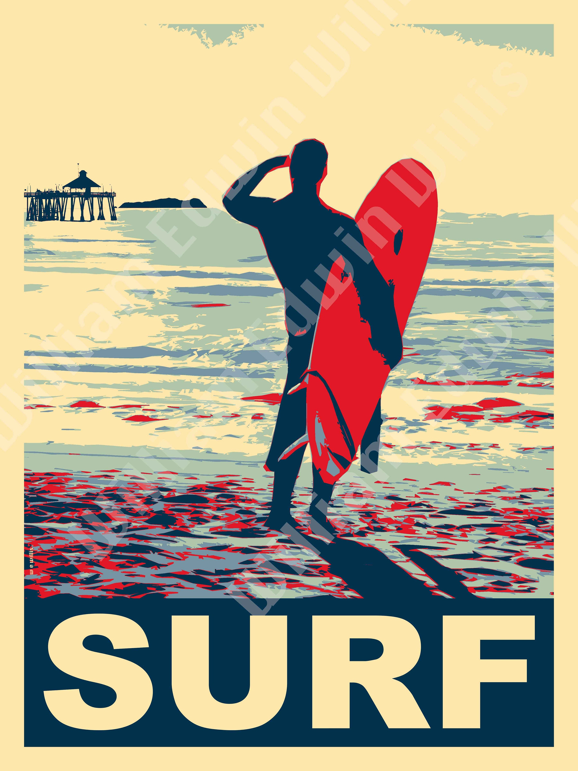 Surf Beach poster classic vintage pier island beach art surfer Etsy