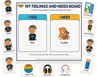 Communicatiebord autisme, bord gevoelens en behoeften afdrukbaar, kaarten visuele ondersteuning, kaarten emotionele regulatie