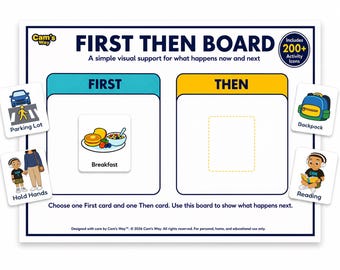 Eerst dan bord afdrukbaar, visueel schema voor kinderen, meer dan 200 activiteitenpictogrammen, routineschema, visueel hulpmiddel voor klas en thuis