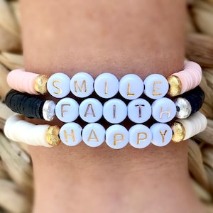 Custom Name Bracelet • Saucer Bead • 6mm Beads • Letter Bead Bracelet • Personalized Jewelry • Bracelets • Custom Word Bracelet • Heishi