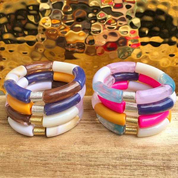 Summer Bangles • Color Block Bracelet • Acrylic Bangles • Colorful Bracelet Stack • Customized Bracelet • Beach Bangles • Summer Bracelets